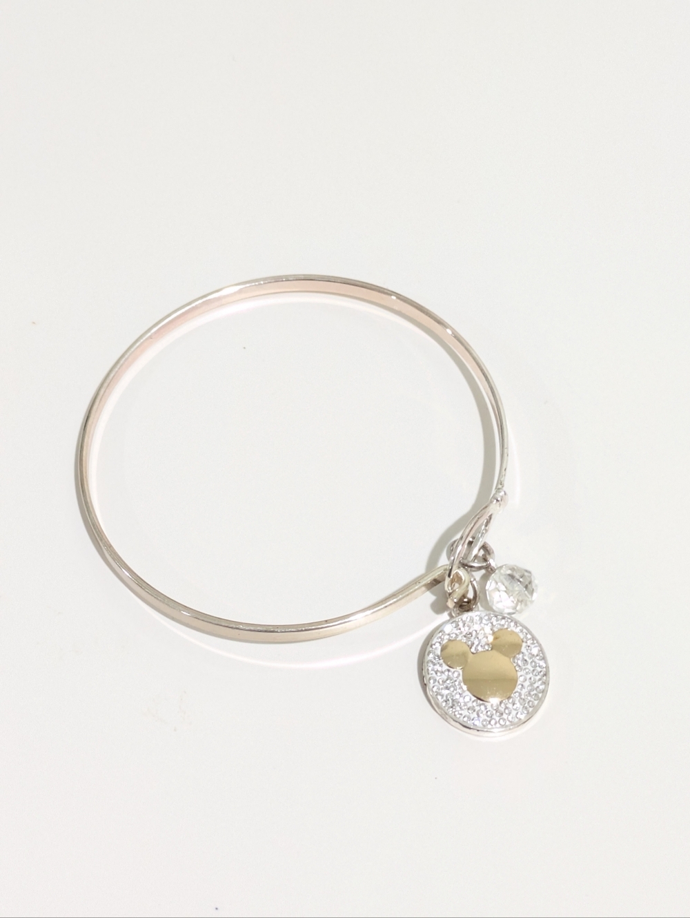 Disney Classics Pave Womens Silver Over Brass Mickey Mouse Bangle